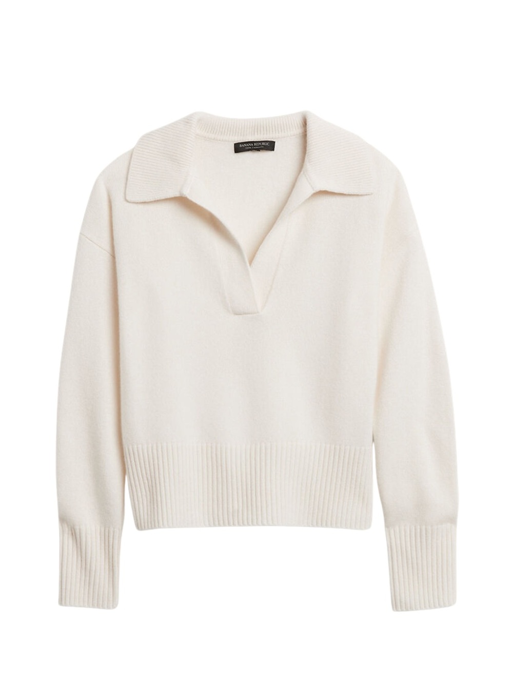 Banana Republic Off-White Collared V-Neck Sweater